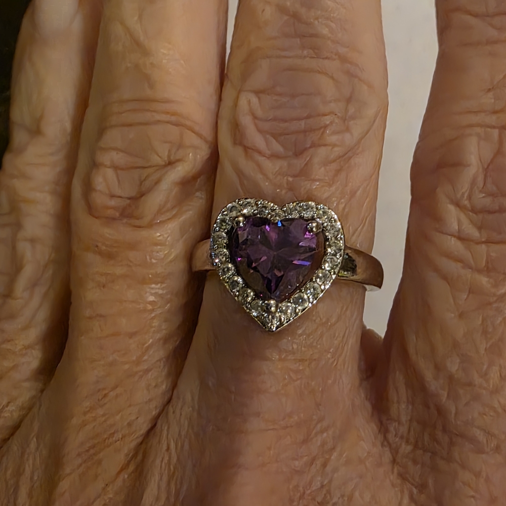 Heart-Shaped Purple Stone Silver Ring